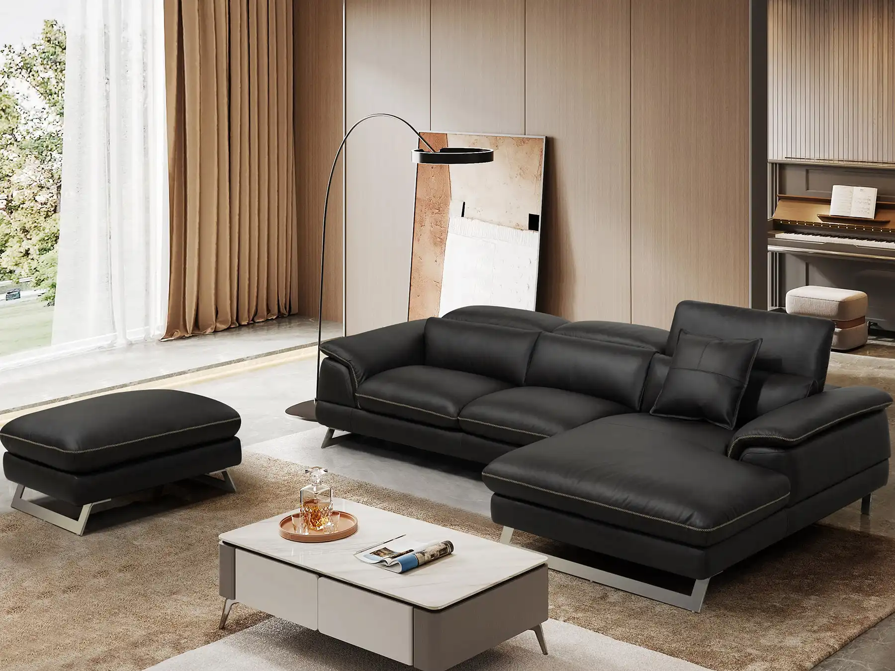 black 4 seater leather sofa