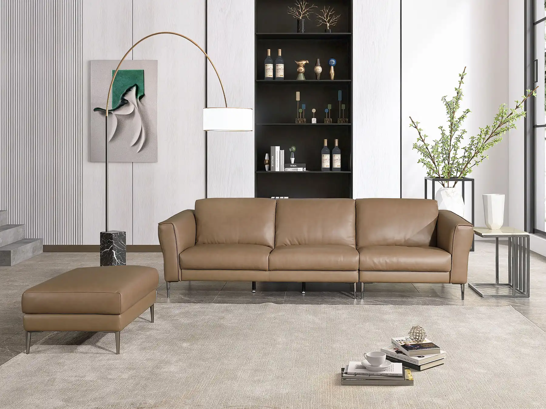  4 seater brown leather sofa