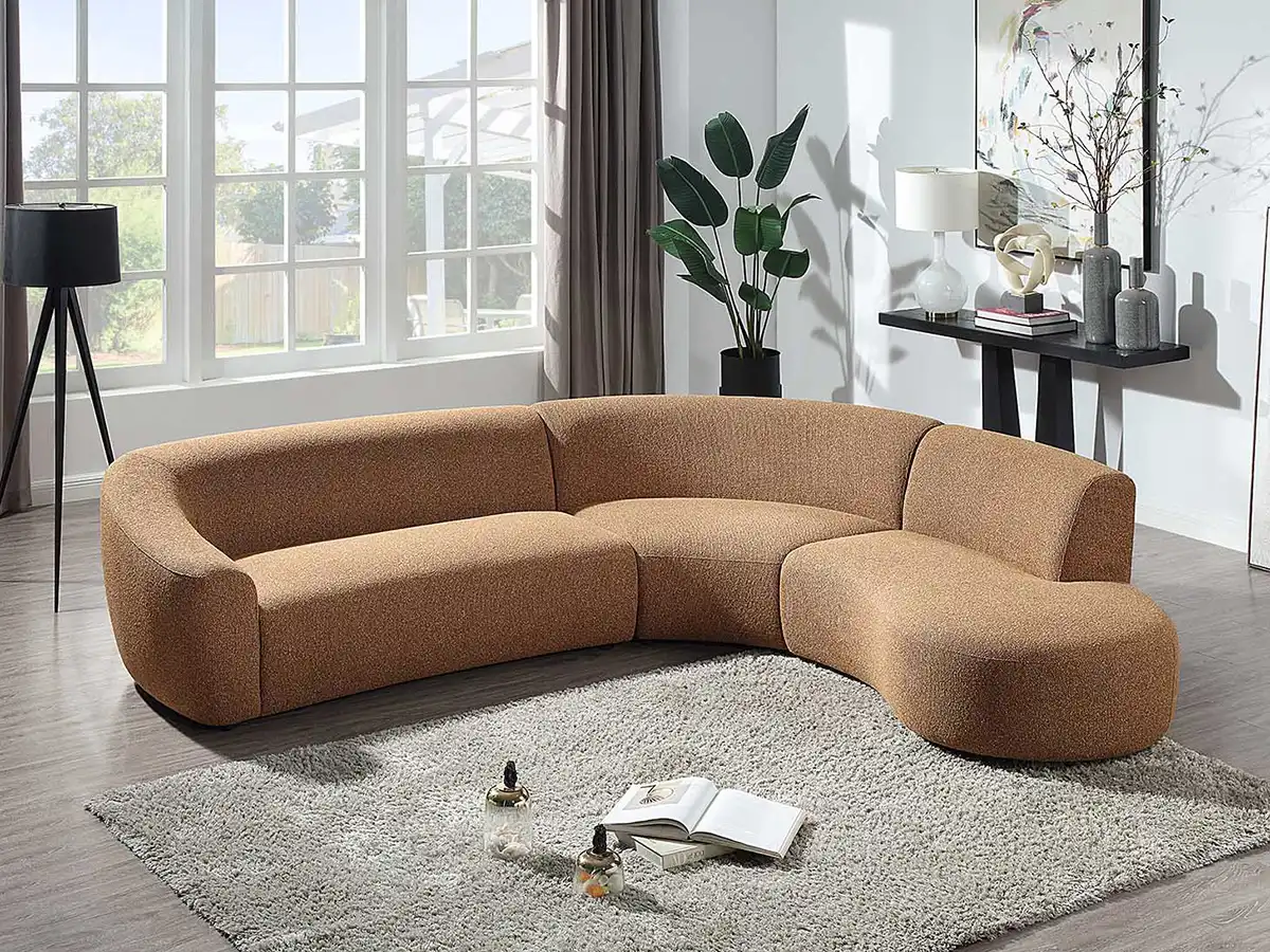 camel brown leather sectional