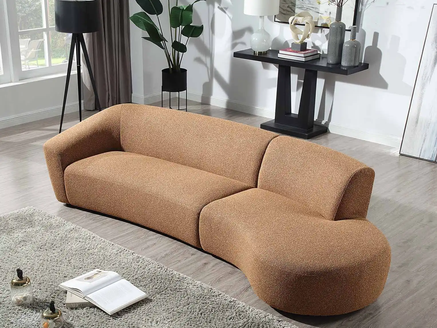 camel brown leather sectional