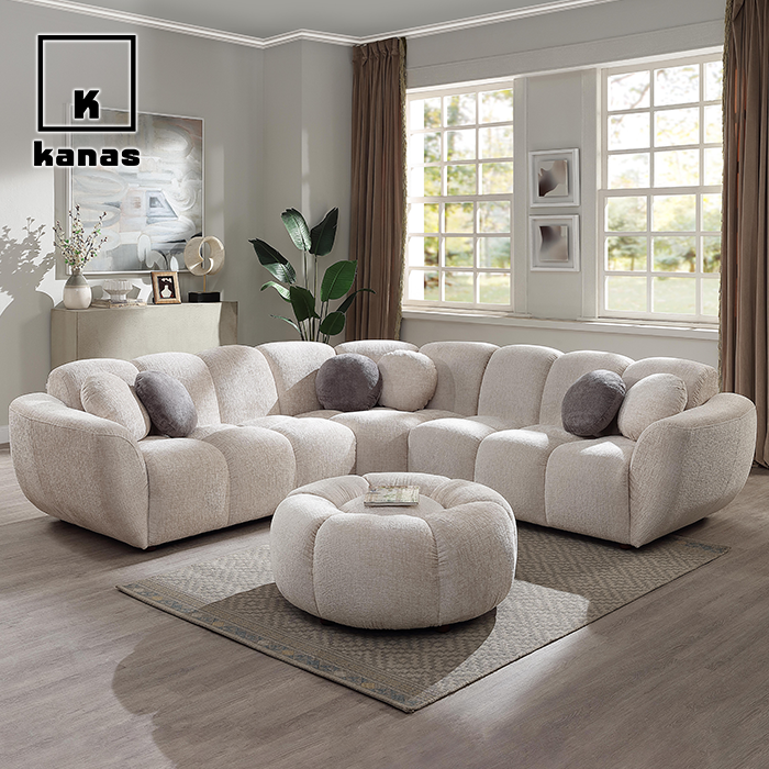 ספה פינתית מבד לבן