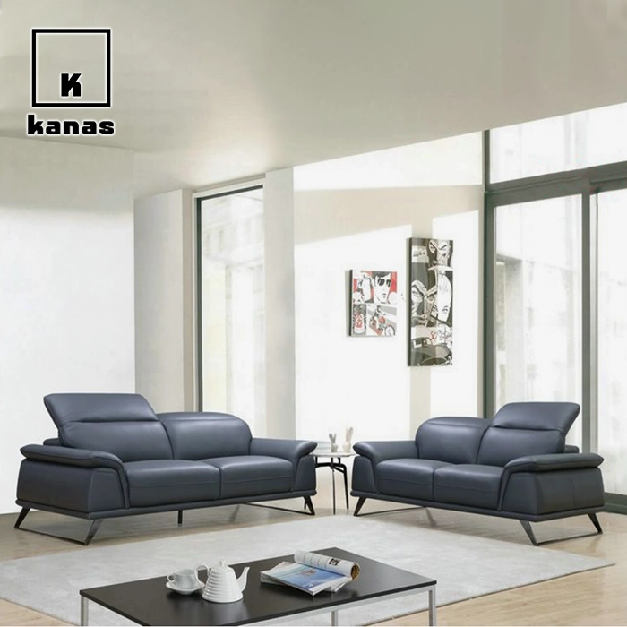 blue leather love seat